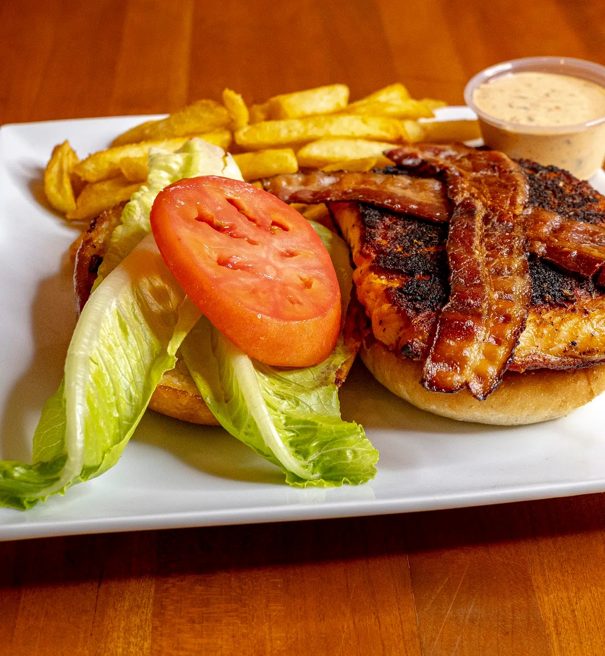 Blackened salmon BLT with fries