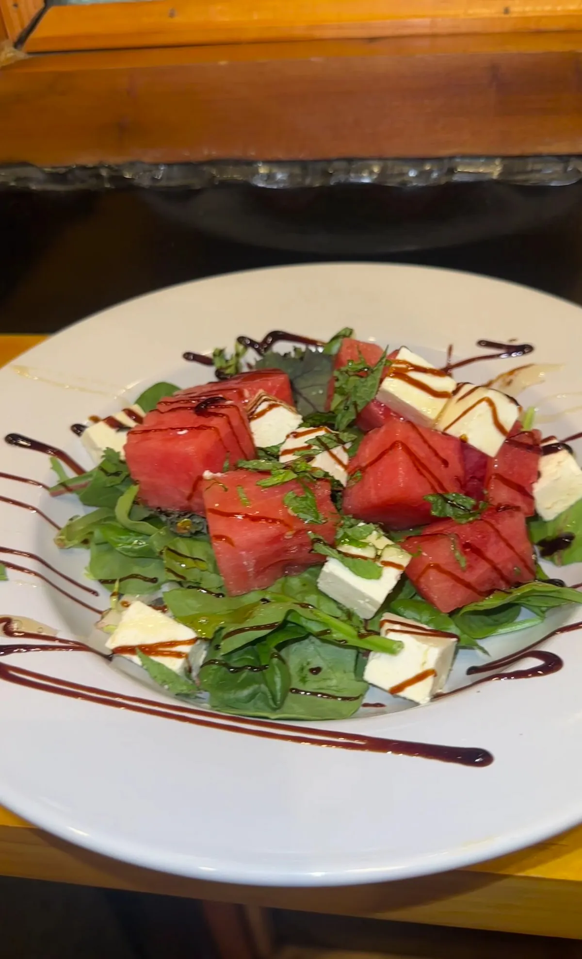 Watermelon salad with feta, mint and balsamic glaze