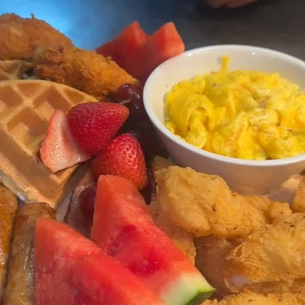 Brunch plate with waffle and fruit