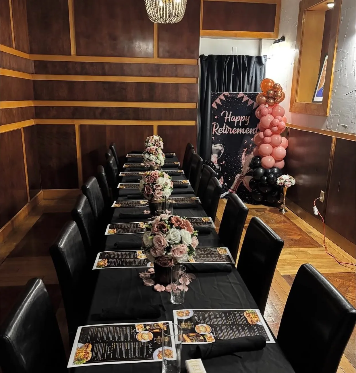 Long table dressed for a private celebration